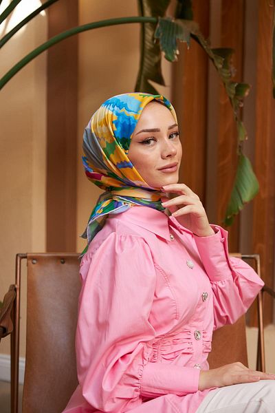 İpekhan Relax Rainbow Μαλακό Κασκόλ Μπλε Κίτρινο 1154-01