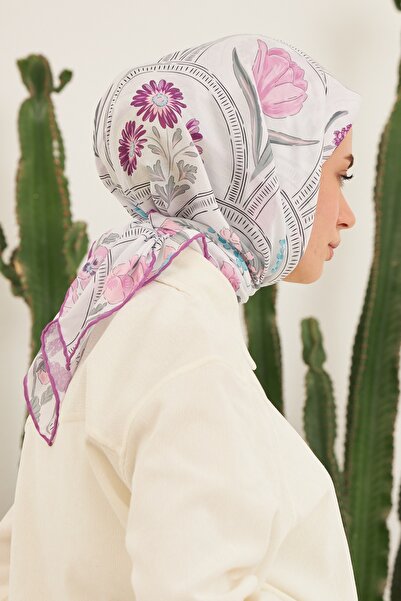 İpekhan Firethorn Mor Pamuk Viskon Eşarp Modeli