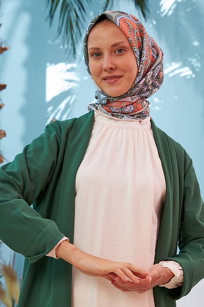 İpekhan Eșarfă din viscoză din bumbac verde portocaliu mozaic