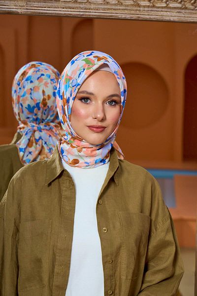 İpekhan Marrakech Koleksiyon Soft Eşarp Mavi Bakır 1200-10