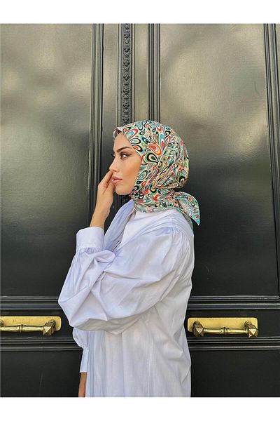 İpekhan Relax Ebruli Soft Scarf Green Cream 1147-14