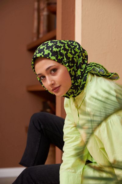 İpekhan Μαλακό κασκόλ Aura Houndstooth Μαύρο Πράσινο 1155-11