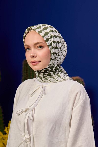 İpekhan Μαλακό κασκόλ Marrakech Collection Χακί Λευκό 1194-06