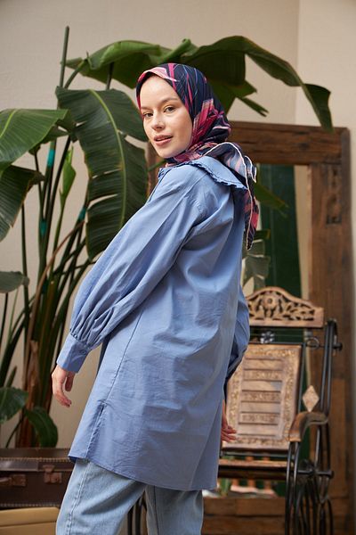 İpekhan Φουλάρι Lotus Navy Blue από βαμβακερό βισκόζη