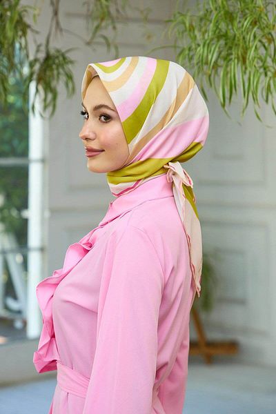 İpekhan Summer Sparkle Collection Μαλακό Κασκόλ Ροζ Λάδι Πράσινο 1183-01