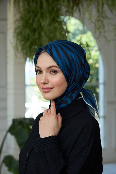 İpekhan Μαλακό κασκόλ Petrol Blue Black - Summer Sparkle Collection 1184-08