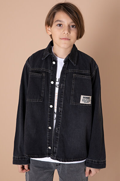 Cansın Mini Cămașă de blugi cu gât afumat pentru băiat - Tricou cu buzunar emblemat și tricou 20098