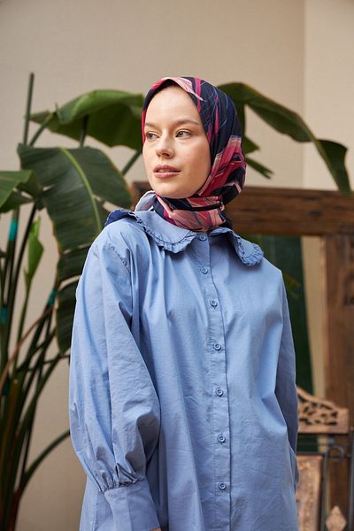 İpekhan Φουλάρι Lotus Navy Blue από βαμβακερό βισκόζη