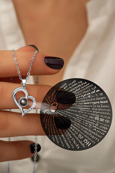 Ayenci 100 Dilde Seni Seviyorum Yazılı Gümüş Renkli Sevgili Kolyesi Kararmaya Karşı Garantili Çelik