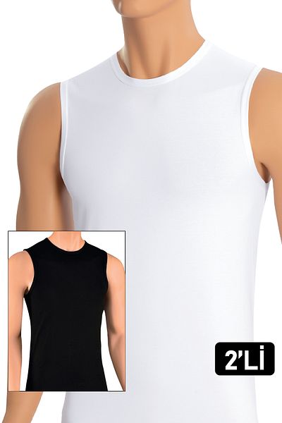 Öts Ανδρικό πολύχρωμο εσώρουχο 2 τεμαχίων Lycra Zero Sleeve κλειστό γιακά