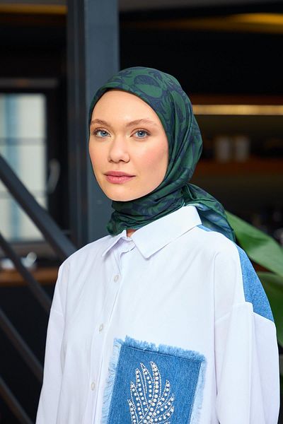 İpekhan Harmony Collection Soft Scarf Forest Green Purple 1182-13