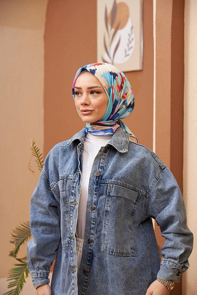 İpekhan Relax Rainbow Soft Scarf Turquoise Red 1154-08