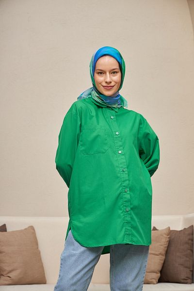 İpekhan Γεωμετρικό Benetton Πράσινο Βαμβακερό Κασκόλ βισκόζης 1084-02