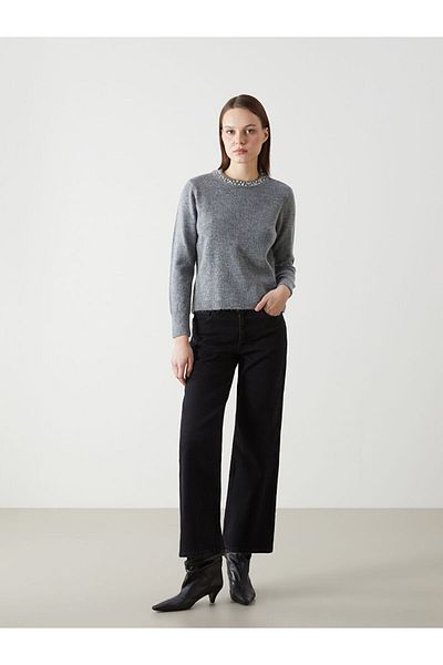 LC Waikiki Crew Neck Stone Women's Knitwear Sweater W4Ln11Z8Nvy