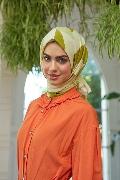 İpekhan Μαλακό κασκόλ Oil Green Cream Summer Sparkle Collection - 1186-03