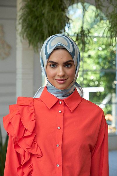 İpekhan Μαλακό κασκόλ Cream Denim Blue Summer Sparkle Collection - 1183-05