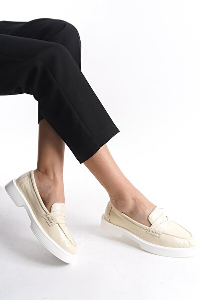 CZ London Kadın Hakiki Deri Loafer Rahat Düz Taban Yuvarlak Burun Ayakkabı