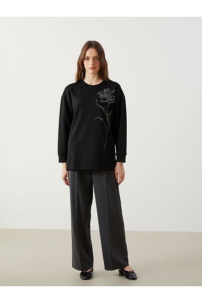 LC Waikiki Γυναικείο φούτερ LCWAIKIKI Classic Black Stone Oversize