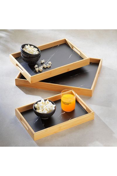 Bambum Marbella 3-Piece Patterned Tray-Navy Blue