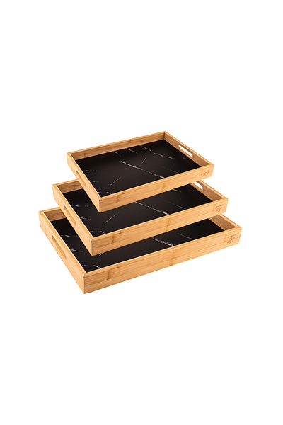 Bambum Marbella 3-Piece Patterned Tray-Navy Blue