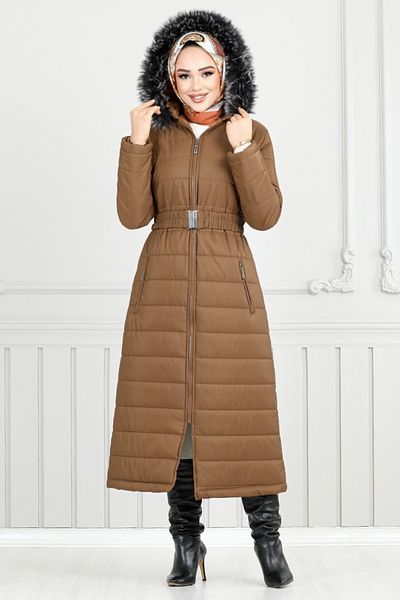 ModaMerve Tan Quilted Puffer Coat - 5907HN1061-M