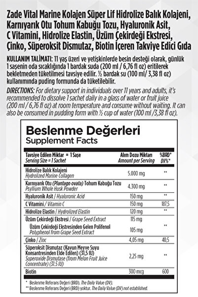 Zade Vital Zadevital Marine - Collagen Super Fiber 28 Powder Sachet