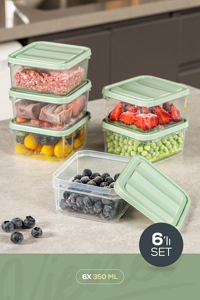 Vienev 6-Piece Refrigerator Freezer Organizer with 350 ml Capacity - Mint Suitable for Microwave and Freeze