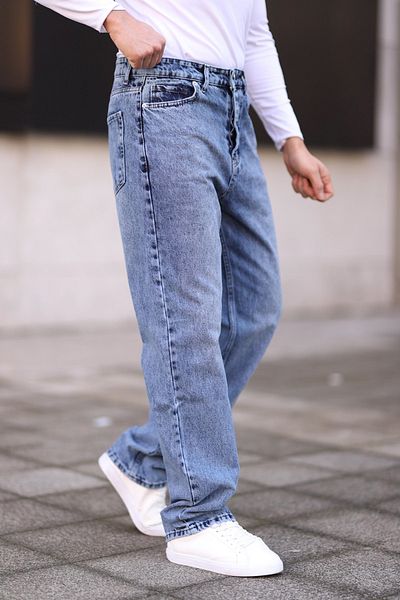 Trendyol Collection Baggy Fit Mid Blue Jeans – Jeanshose aus 100 % Baumwolle TMNAW24JE00027