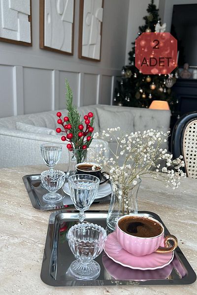 hemlife 2Pcs Stainless Steel Luxury Square Silver Color Serving Tray and Saucer - 21X21Cm Presentation Tray
