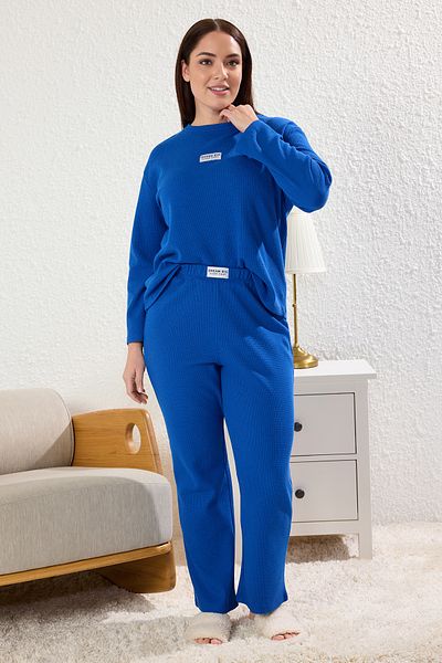 Trendyol Curve Σετ Πιτζάμες Πλεκτές Saks με μοτίβο βάφλα - Λεπτομερής ετικέτα TBBAW25AI00047