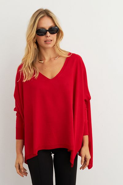 Cool & Sexy Rote lockere Damenbluse mit V-Ausschnitt YV304