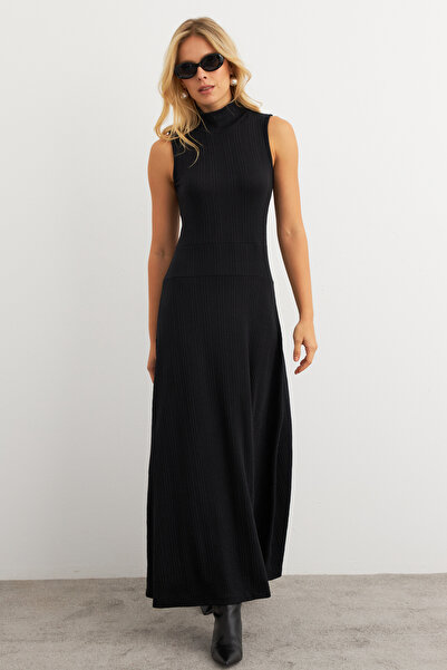 Cool & Modest Black Basic Maxi Women's Dress - Mtf29