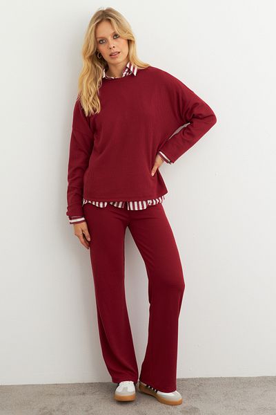 Cool & Modest Burgundy Women's Pants Set - Bottom and Top Set Mtf28