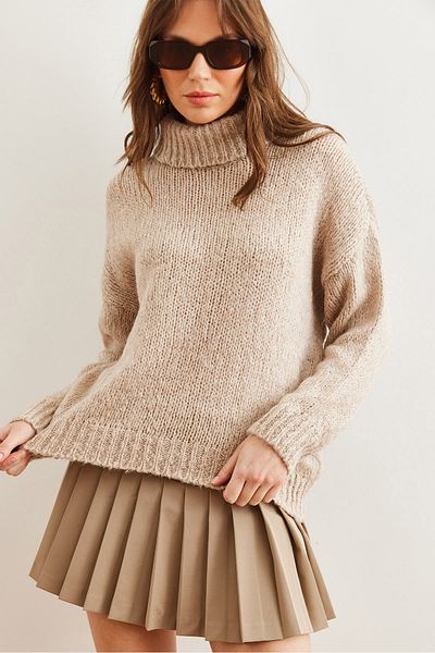 Olalook Pulover de damă cu gât rotic cu piatră, cu textura moale, tricotaje groase KZK- 19000936
