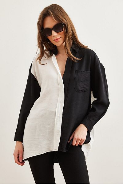 Olalook Dámská černo-bílá košile Block Oversize Lilies Gml- 19001268