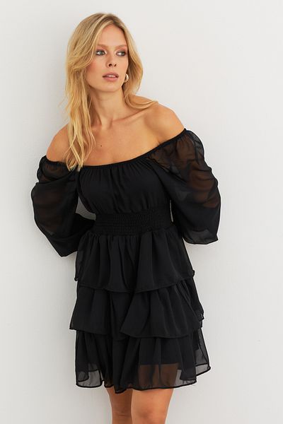 Cool & Sexy Rochie mini din șifon cu volan negru pentru femei KSD2831