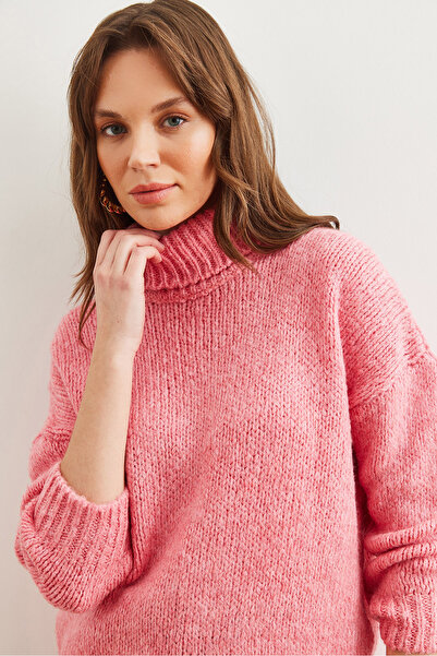 Olalook Women's Pink Turtleneck Soft Texture Thick Knitwear Sweater Kzk- 19000936