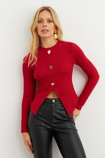 Cool & Sexy Dámská halenka s detailem červeného knoflíku - Rlo83