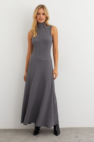 Cool & Modest Rochie maxi de bază pentru femei de culoare antracit - MTF29
