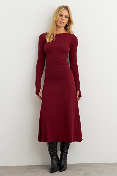 Cool & Modest Γυναικείο Μίντι Φόρεμα Καμισόλ με Γραβάτα Βουργουνδίας MFRY2268