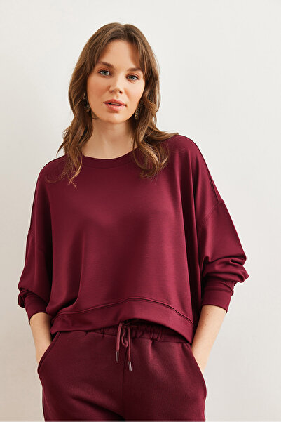 Olalook Women's Burgundy Modal Texture Premium Oversize Flowy Sweatshirt Swt- 19000713