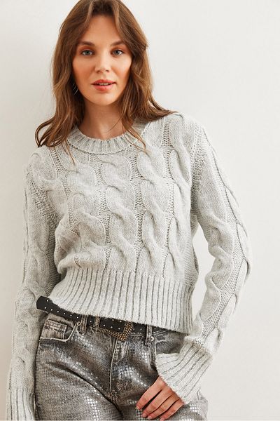 Olalook Pulover de damă din tricot cu păr gros gri - KZK- 19000939