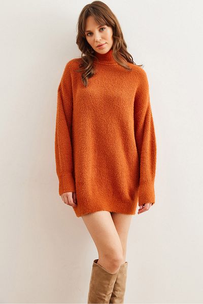 Olalook Damen-Tunika mit Fliesenmuster, Rollkragenpullover, weicher, strukturierter Bart, Strickwaren, TNK- 19000098