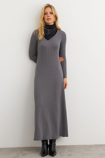 Cool & Modest Γυναικείο Maxi Φόρεμα Anthracite - Basic MTF30