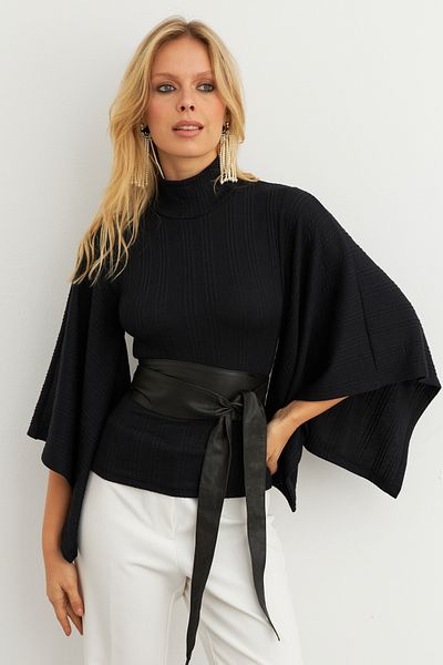 Cool & Modest Schwarze Fischerbluse mit Fledermausärmeln für Damen – MTF32