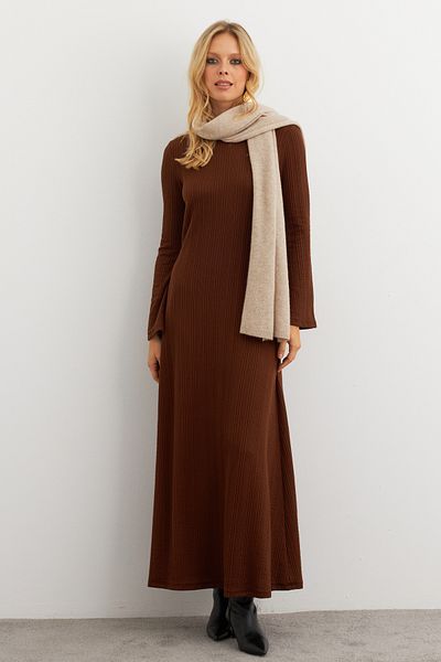 Cool & Modest Καφέ Maxi Γυναικείο Φόρεμα - Basic Model MTF30