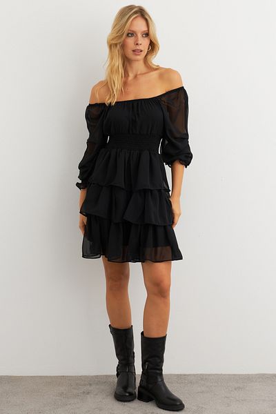 Cool & Sexy Rochie mini din șifon cu volan negru pentru femei KSD2831