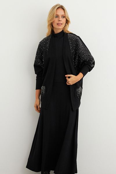 Cool & Modest Damen-Cardigan mit schwarzen Steindetails – MPK813