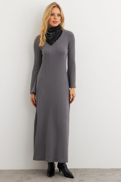 Cool & Modest Γυναικείο Maxi Φόρεμα Anthracite - Basic MTF30
