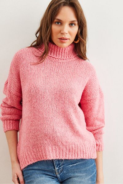 Olalook Women's Pink Turtleneck Soft Texture Thick Knitwear Sweater Kzk- 19000936